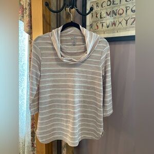 NWOT Croft and Barrow oversize PS beige and white cowl neck tunic sweater